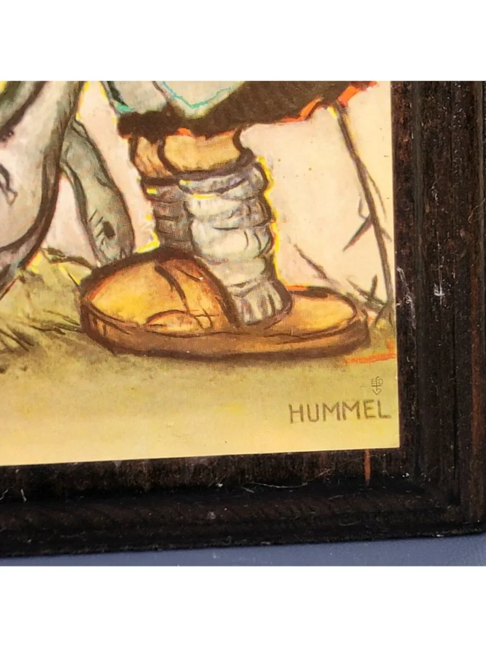 Vintage 40s Hummel Print on Wood Little Goose Girl Wall Hanging Plaque Home Deco